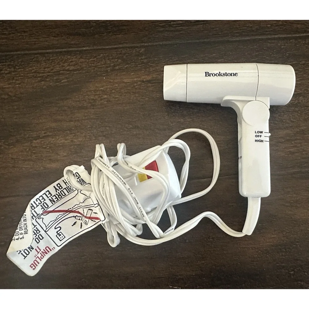 Vintage Brookstone LS-903 Folding  Travel Hair Dryer Dual Voltage 120V/240V Case